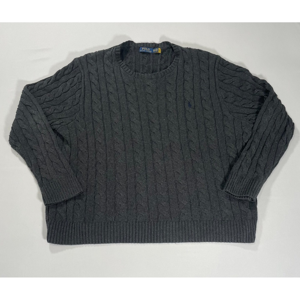 Polo Ralph Lauren Cable Knit Sweater Gray XXL Pony Preppy Classic Cotton